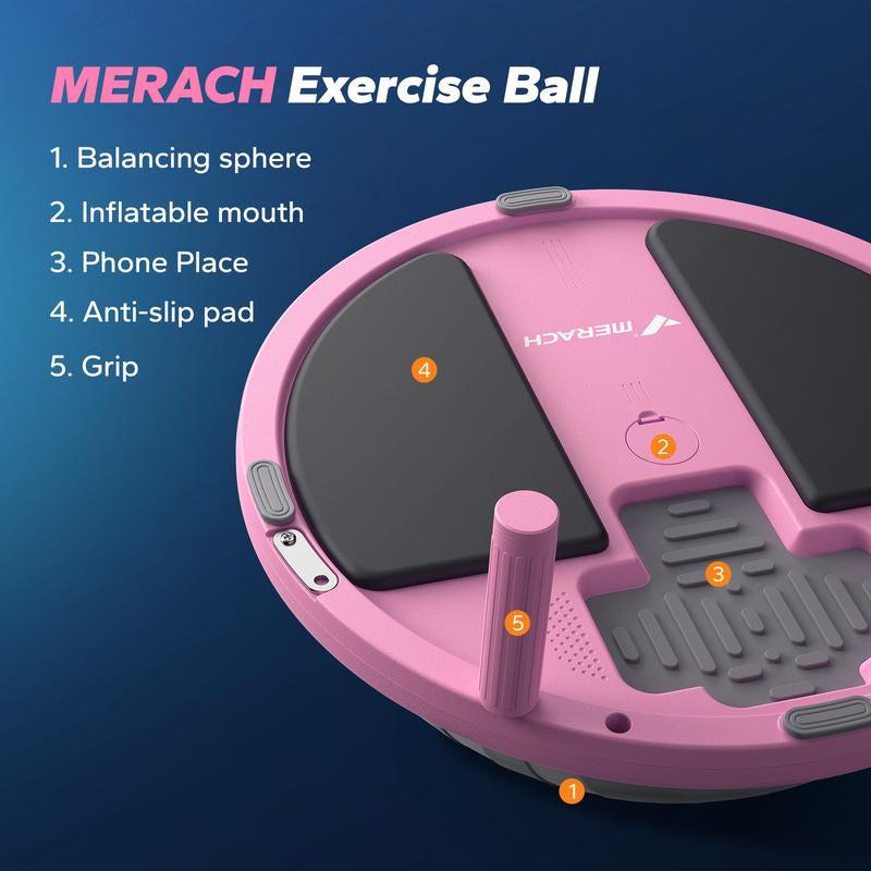 MERACH Half Exercise Balls Trainer Balance Ball Trainer 2-In-1 Yoga Ball with Resistance Bands & Game Mode Core Stability & Full-Body Home Fitness
