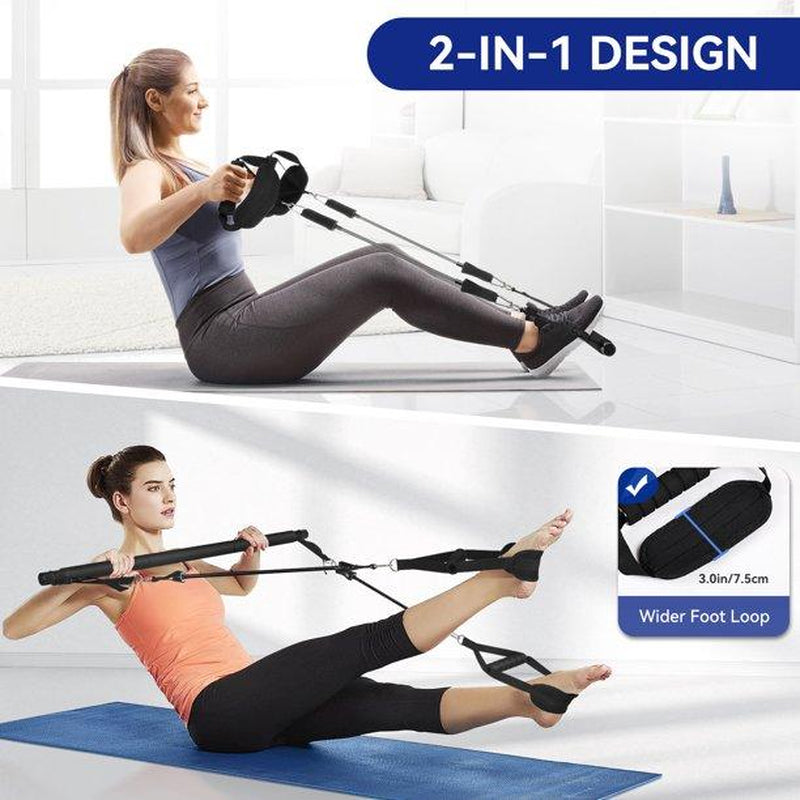 NOVAPCS Pilates Bar Kit with 3 Section, Stackable Bands for Home Gym Exercise Fitness Equipment Supports Full-Body Workouts