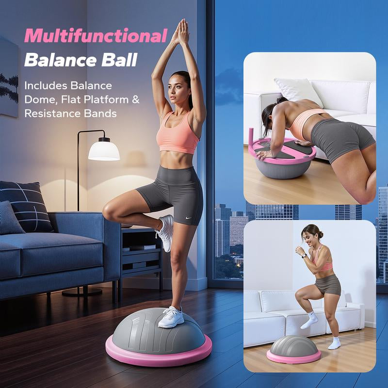 MERACH Half Exercise Balls Trainer Balance Ball Trainer 2-In-1 Yoga Ball with Resistance Bands & Game Mode Core Stability & Full-Body Home Fitness