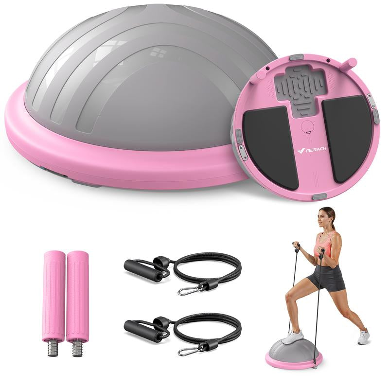 MERACH Half Exercise Balls Trainer Balance Ball Trainer 2-In-1 Yoga Ball with Resistance Bands & Game Mode Core Stability & Full-Body Home Fitness