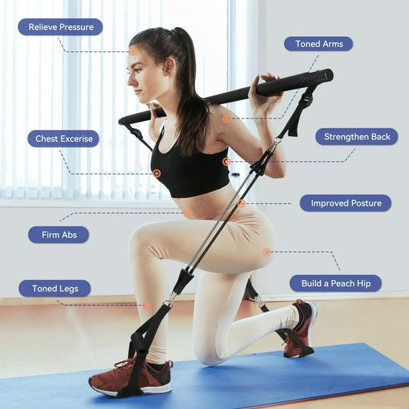 NOVAPCS Pilates Bar Kit with 3 Section, Stackable Bands for Home Gym Exercise Fitness Equipment Supports Full-Body Workouts