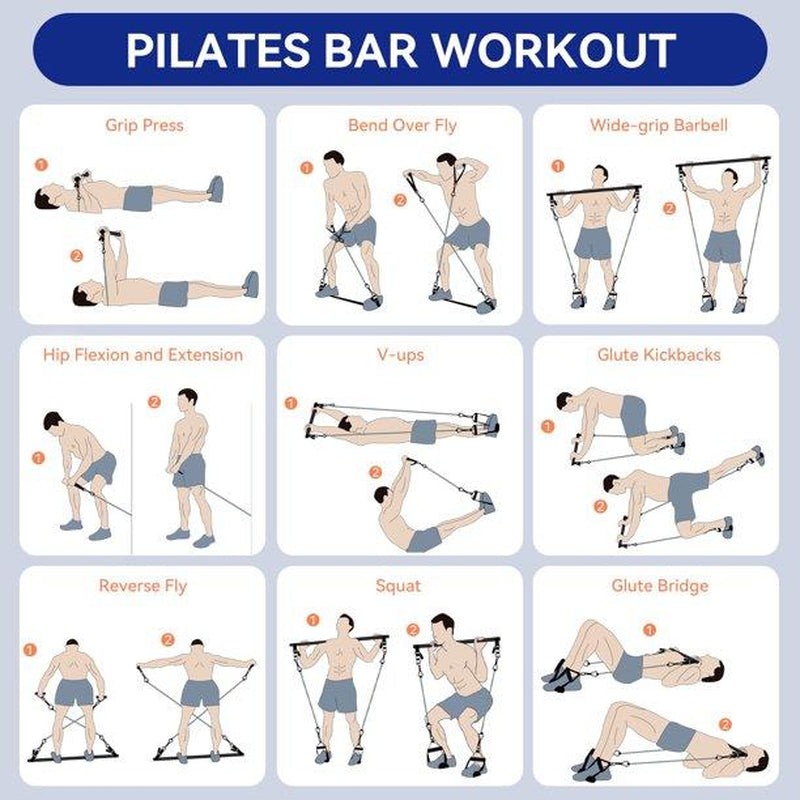 NOVAPCS Pilates Bar Kit with 3 Section, Stackable Bands for Home Gym Exercise Fitness Equipment Supports Full-Body Workouts