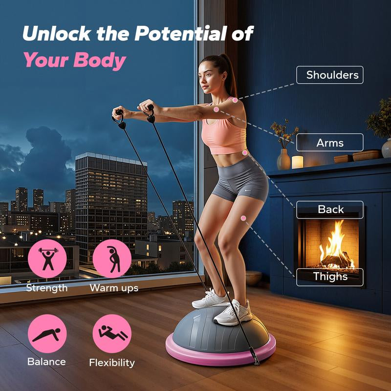 MERACH Half Exercise Balls Trainer Balance Ball Trainer 2-In-1 Yoga Ball with Resistance Bands & Game Mode Core Stability & Full-Body Home Fitness