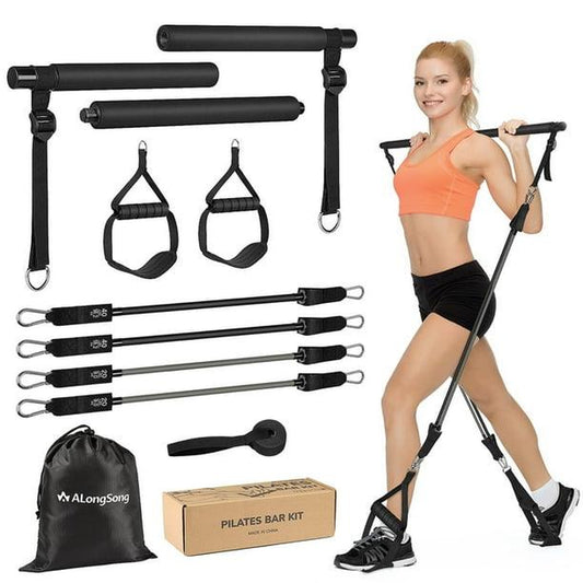 NOVAPCS Pilates Bar Kit with 3 Section, Stackable Bands for Home Gym Exercise Fitness Equipment Supports Full-Body Workouts
