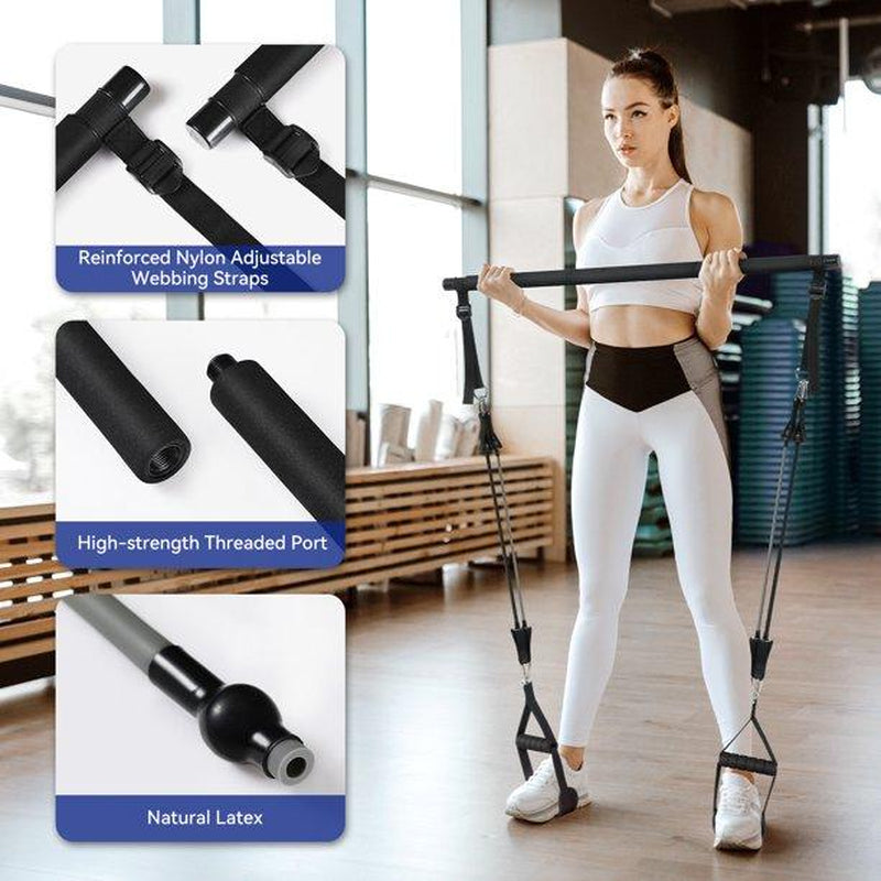 NOVAPCS Pilates Bar Kit with 3 Section, Stackable Bands for Home Gym Exercise Fitness Equipment Supports Full-Body Workouts