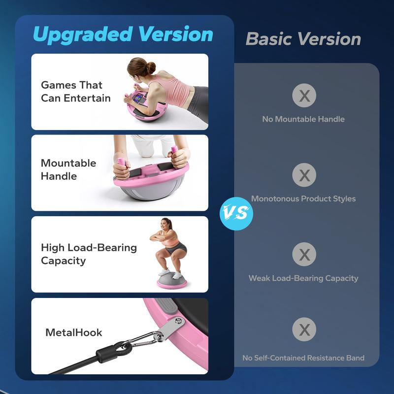 MERACH Half Exercise Balls Trainer Balance Ball Trainer 2-In-1 Yoga Ball with Resistance Bands & Game Mode Core Stability & Full-Body Home Fitness