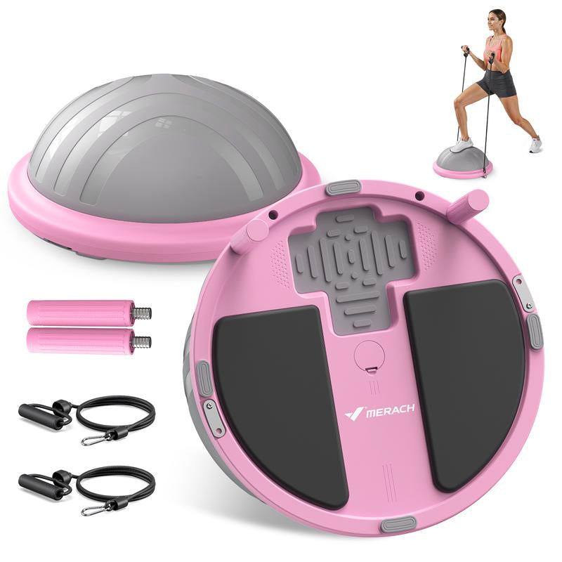 MERACH Half Exercise Balls Trainer Balance Ball Trainer 2-In-1 Yoga Ball with Resistance Bands & Game Mode Core Stability & Full-Body Home Fitness