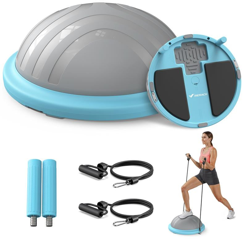 MERACH Half Exercise Balls Trainer Balance Ball Trainer 2-In-1 Yoga Ball with Resistance Bands & Game Mode Core Stability & Full-Body Home Fitness
